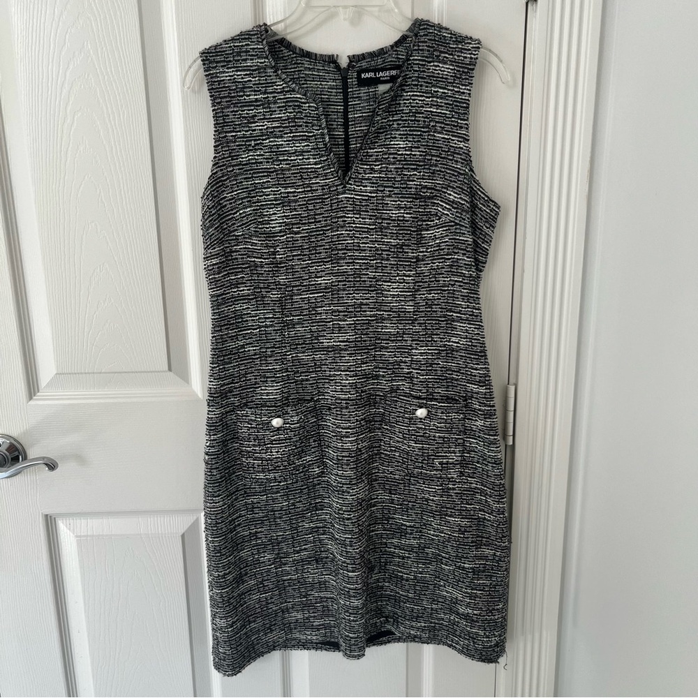 KARL LAGERFELD PARIS Women's Chic Black and White Sheath Dress | 6